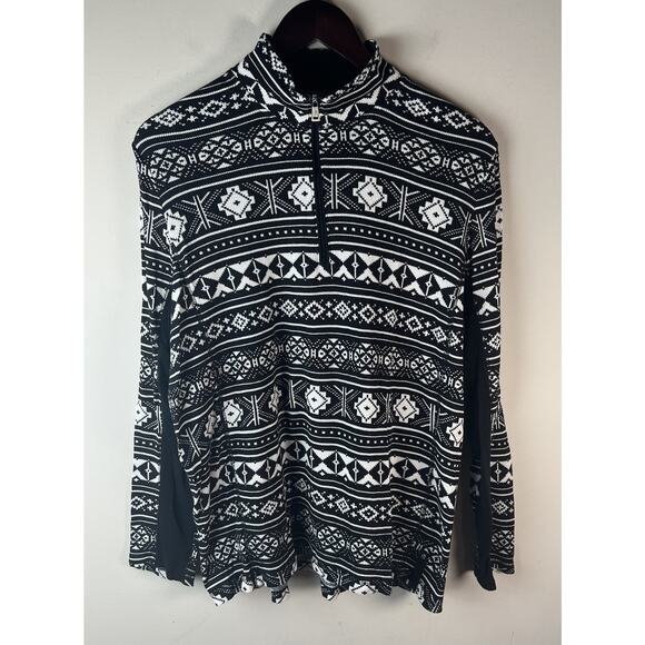 Lauren Ralph Lauren 1/4 Zip Waffleknit Mock Pullover 1X Aztec Navajo Black White - Picture 1 of 8